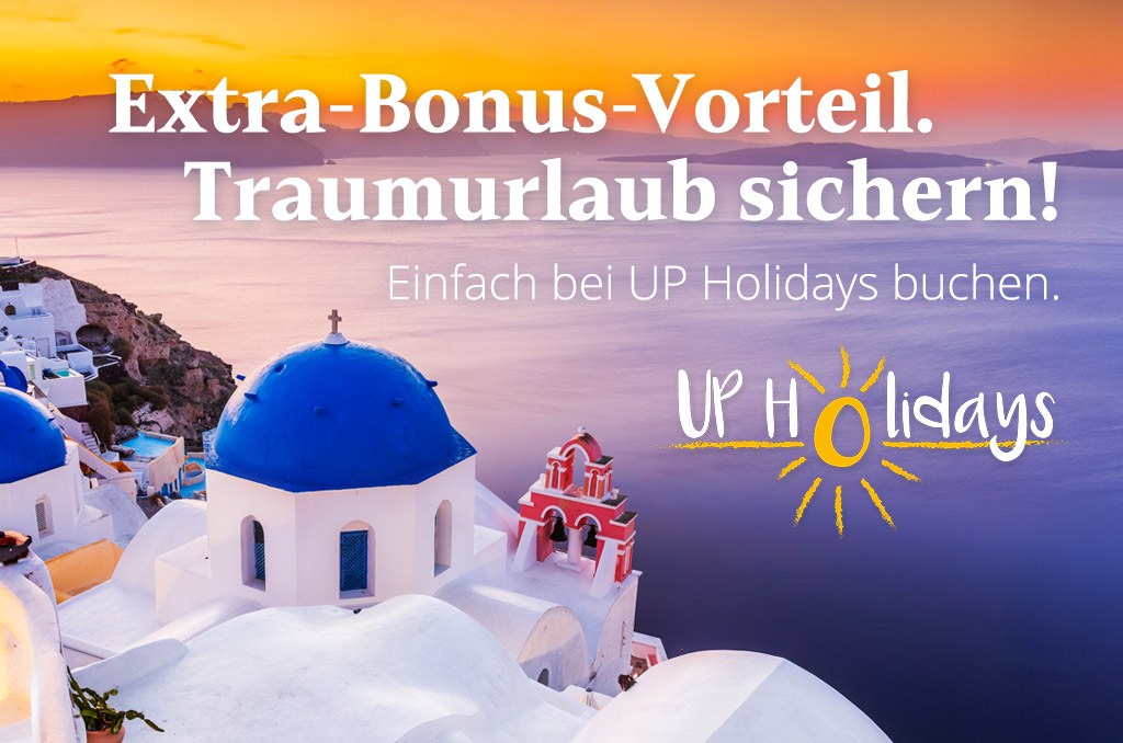 Santorin, Werbung für UP-Holidays Santorin, Werbung für UP-Holidays